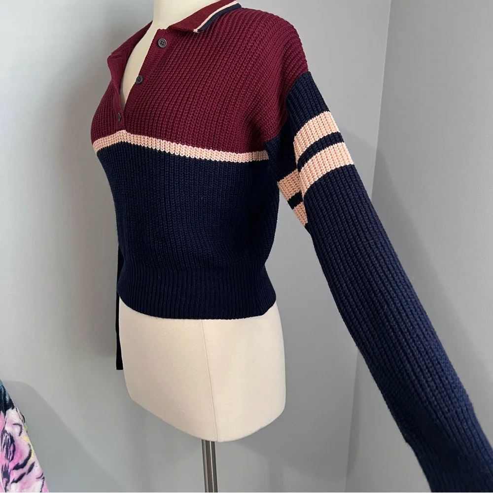 Urban Outfitters S-P Color Block Striped Henley Button Sweater - Picture 7 of 16
